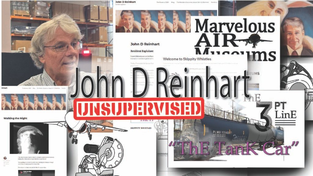 A collage of project images surrounding a picture of John D Reinhart